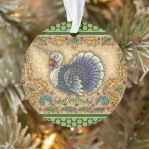 THANKSGIVING TURKEY UNICORN, WHIMSICAL FANTASY ORNAMENT