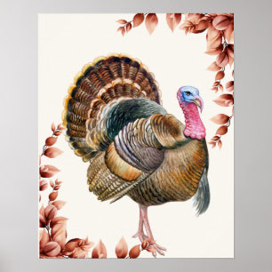 Thanksgiving Turkey Watercolor Picture Wall Art