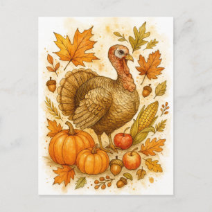 Thanksgiving Turkey Watercolor Postcard