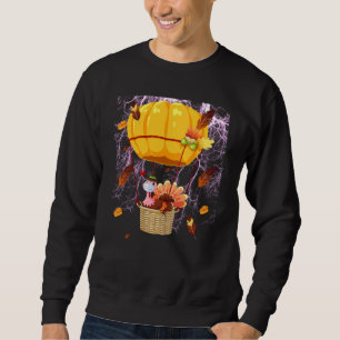 Thanksgiving Turkey Wearing Mask And Hot Air Ballo Sweatshirt