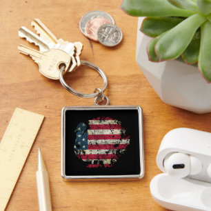 Thanksgiving Turkey With American Flag Key Ring