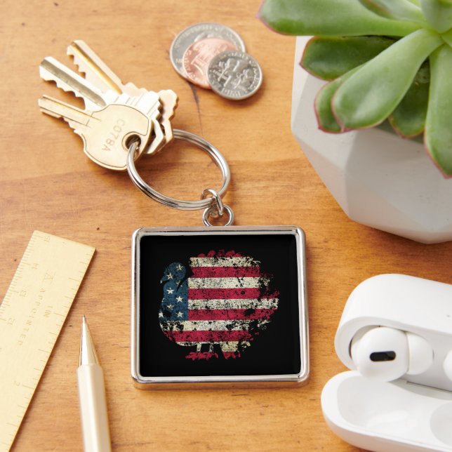 Thanksgiving Turkey With American Flag Key Ring (Desk)