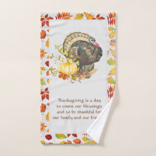 Thanksgiving Turkey with Autumn Fall Leaves   Hand Towel