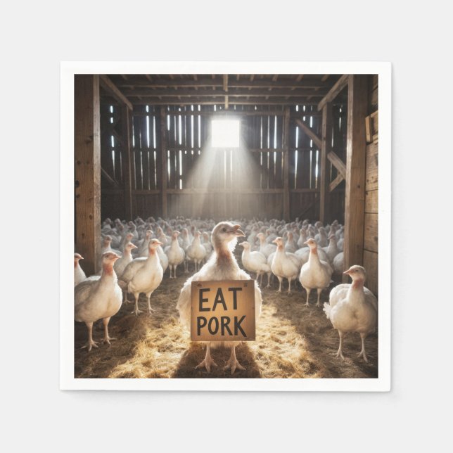 Thanksgiving Turkey With "Eat Pork" Sign Napkin (Front)