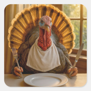 Thanksgiving Turkey With Knife and Fork Square Sticker