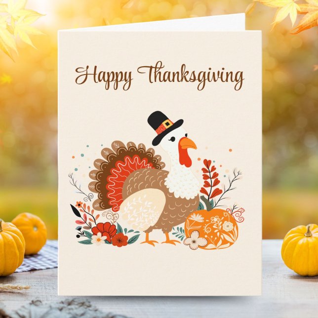 Thanksgiving Turkey With Pumpkins And Autumn Leave Card (Creator Uploaded)