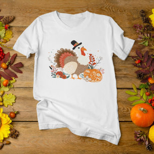 Thanksgiving Turkey With Pumpkins And Autumn Leave T-Shirt