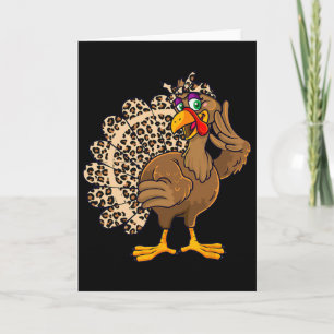 Thanksgiving Turkey Women Girl Leopard Print Autum Card