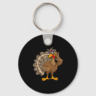 Thanksgiving Turkey Women Girl Leopard Print Autum Key Ring