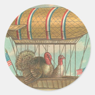 Thanksgiving Turkeys in a Blimp Classic Round Sticker