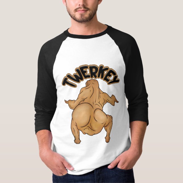 Thanksgiving Twerkey 3/4 Sleeve Raglan T-Shirt (Front)