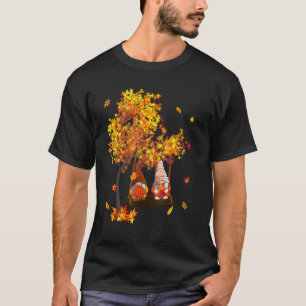 Thanksgiving Two Gnomes Wearing Hat Autumn Tree Fa T-Shirt