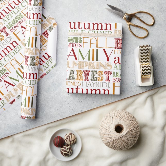 Thanksgiving Typography Design Wrapping Paper (Crafts)