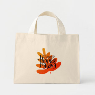 Thanksgiving Typography With Fall Leaf Mini Tote Bag