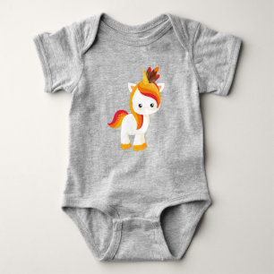 Thanksgiving Unicorn, Cute Unicorn, Feathers Baby Bodysuit