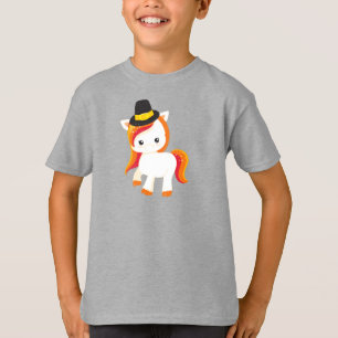 Thanksgiving Unicorn, Cute Unicorn, Pilgrim Hat T-Shirt