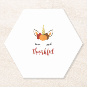 Thanksgiving Unicorn Family Outfit Paper Coaster