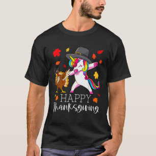 Thanksgiving Unicorn Girls Cute Dabbing Turkey Pil T-Shirt