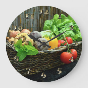 Thanksgiving Vegetable Harvest in a Basket Large Clock