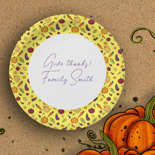 Thanksgiving  vegetables pattern yellow custom paper plate