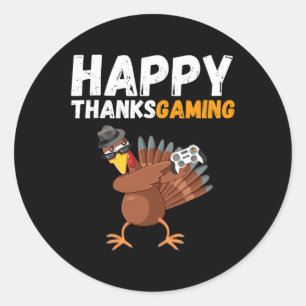 Thanksgiving Video Game Dabbing Turkey Pilgrim Boy Classic Round Sticker