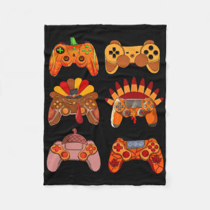 Thanksgiving Video Game Turkey Controllers Fall Ga Fleece Blanket