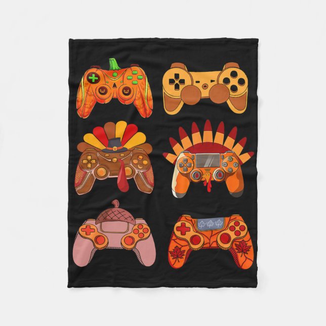 Thanksgiving Video Game Turkey Controllers Fall Ga Fleece Blanket (Front)