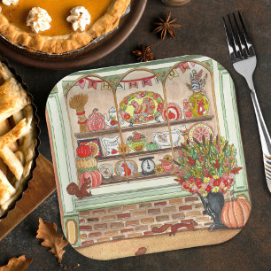 Thanksgiving Vintage Antique Shop Paper Plate