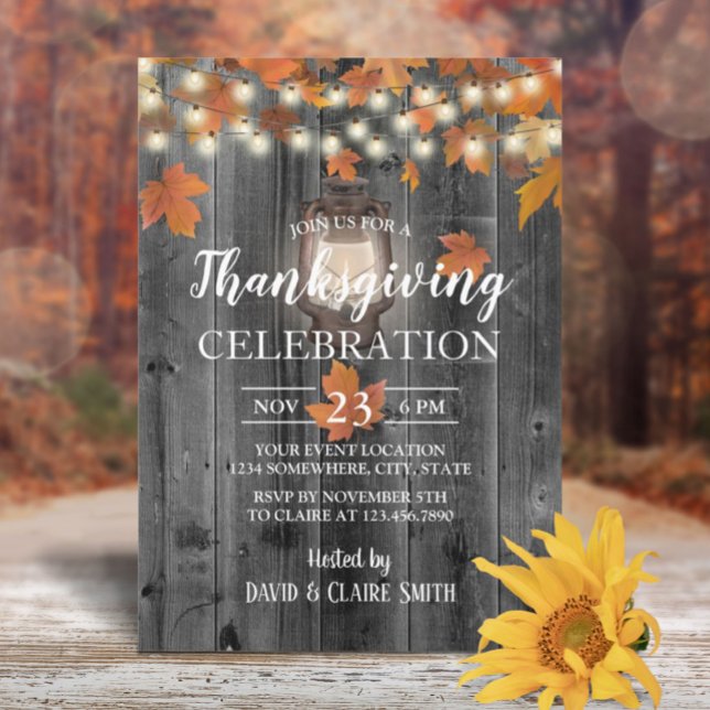 Thanksgiving Vintage Lantern Rustic Autumn Leaves Invitation (Creator Uploaded)