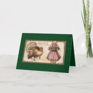 Thanksgiving Vintage Pilgrim Girl Holiday Card