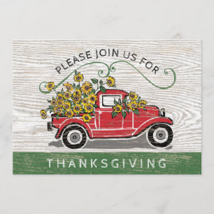Thanksgiving Vintage Red Truck Sunflowers Floral Invitation