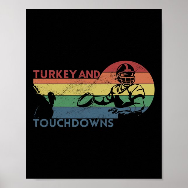 Thanksgiving Vintage Retro Turkey and Touchdowns F Poster (Front)
