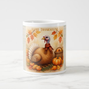 Thanksgiving, Vintage Turkey Happy Thanksgiving Large Coffee Mug