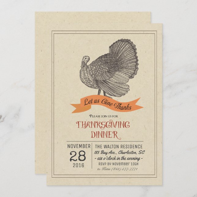 Thanksgiving Vintage Turkey Invitation (Front/Back)