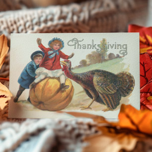 Thanksgiving Vintage turkey Pumpkin Kids Postcard