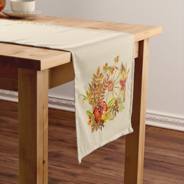 Thanksgiving Wagon Wheel On Tan Medium Table Runner (In Situ)