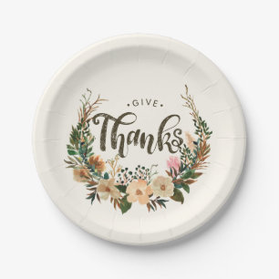Thanksgiving Watercolor Fall Floral Boho Wreath Paper Plate
