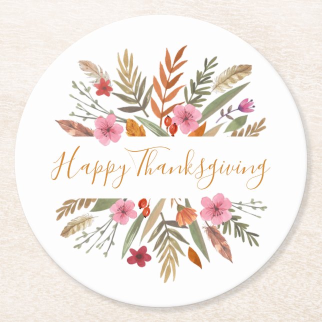 THANKSGIVING WATERCOLOR FALL FOLIAGE PAPER COASTER (Front)