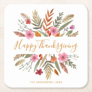 THANKSGIVING WATERCOLOR FALL FOLIAGE PAPER COASTER