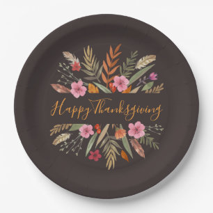 THANKSGIVING WATERCOLOR FALL FOLIAGE PAPER PLATES