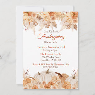 Thanksgiving Watercolor Floral and Pumpkin Invitation