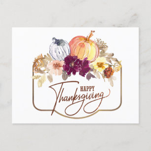 Thanksgiving Watercolor Floral Inspirational Postcard
