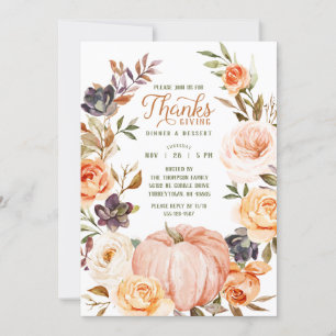 Thanksgiving Watercolor Floral Pumpkin Invitation
