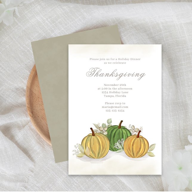 Thanksgiving Watercolor Gourds Custom Invitation (Thanksgiving Fall Watercolor Gourds Custom Invitation )