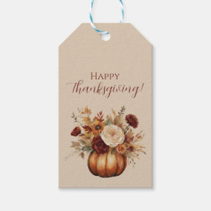 Thanksgiving-Watercolor Pumpkin and Flowers- Gift Tags