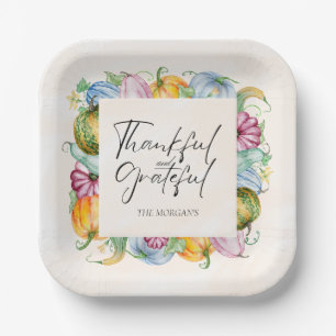 Thanksgiving Watercolor Pumpkin and leaves  Paper Plate