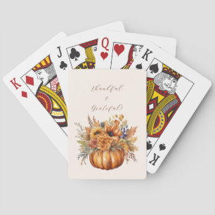 Thanksgiving-Watercolor Pumpkin with Flowers- Playing Cards