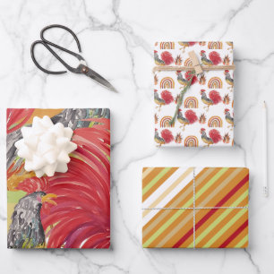 Thanksgiving Watercolor Rooster Hand-painted Wrapping Paper Sheet
