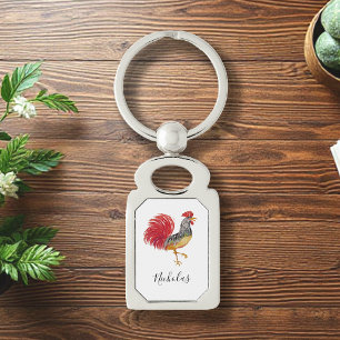 Thanksgiving Watercolor Rooster Personalised Key Ring