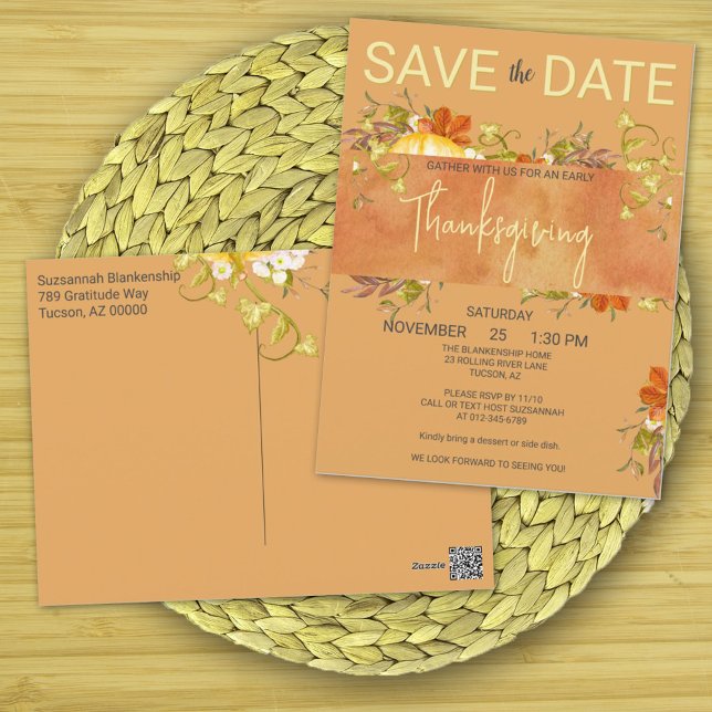 Thanksgiving Watercolor Rustic Greenery & Leaves   Postcard (Make the Thanksgiving gathering announcement & invitation on one postcard that you personalize. )